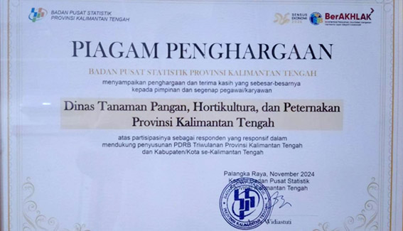 Responsif Dukung Penyusunan PDRB Triwulanan, Dinas TPHP Terima Penghargaan dari BPS