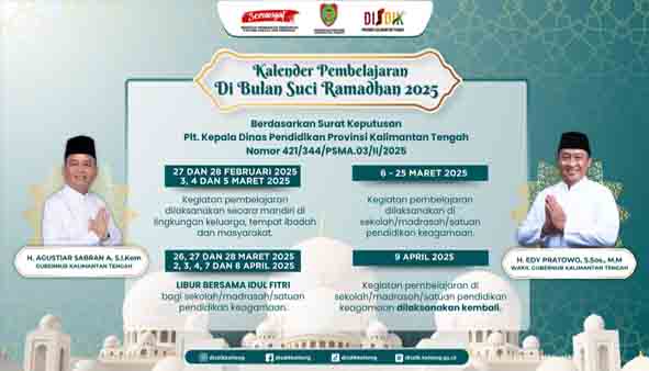 Disdik Kalteng Keluarkan Surat Edaran Libur Khusus Puasa dan Idul Fitri