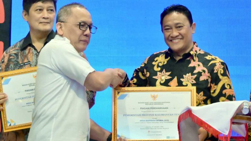 BRIN Anugerahkan Apresiasi BRIDA/BAPPERIDA Optimal 2025 kepada Pemprov Kalteng