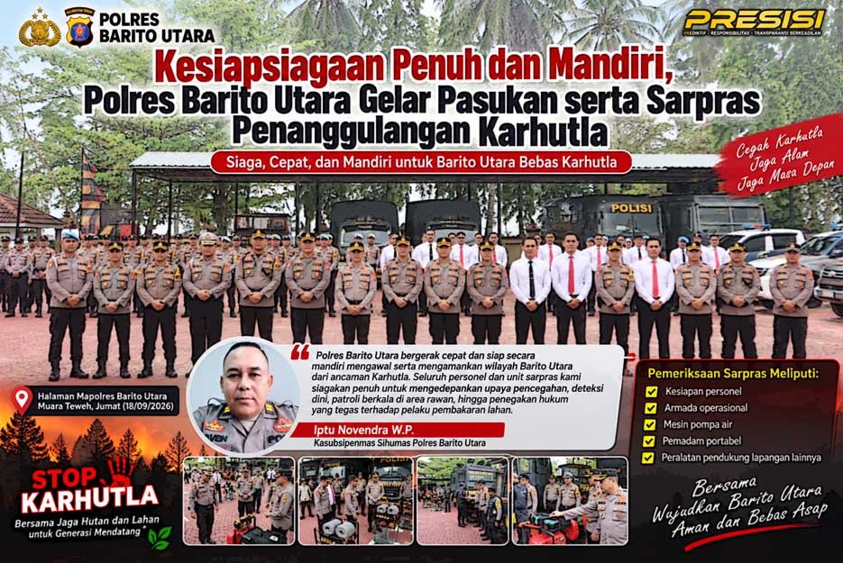 Polres Barito Utara Perkuat Kesiapsiagaan Karhutla, Personel dan Sarpras Disiagakan Penuh